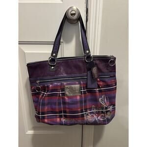 COACH Tote Bag Poppy Check Canvas PUP Check